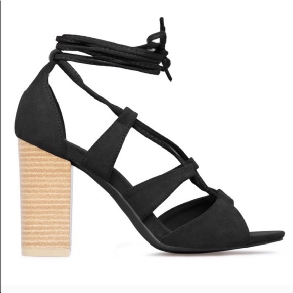 Ankle tie black heeled sandals - Picture 1 of 2